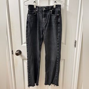 Zara jeans FLARED CROPPED HIGH WAIST TRF JEANS black womens size US4 Trendy